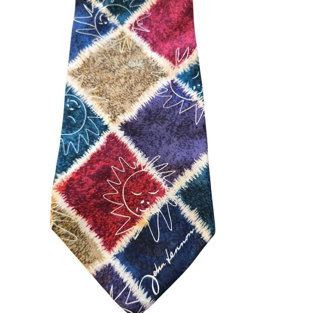 Vintage John Lennon 100% silk tie dye sun celestial tie